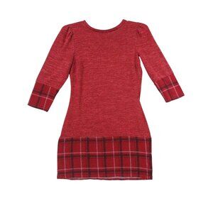 Ryan Michelle Red Plaid Trim Sweater Dress Polyester Rayon Spandex‎ Size PM